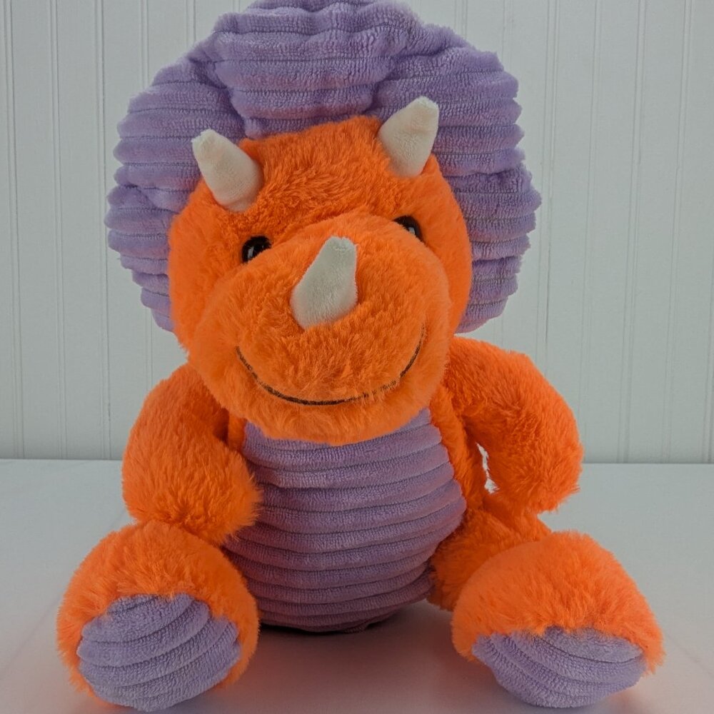 Cute & Cuddly Triceratops Dinosaur Plush Bright Orange Purple 10" Stuffed Animal